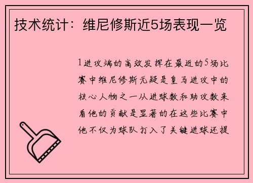 技术统计：维尼修斯近5场表现一览