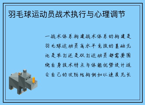羽毛球运动员战术执行与心理调节